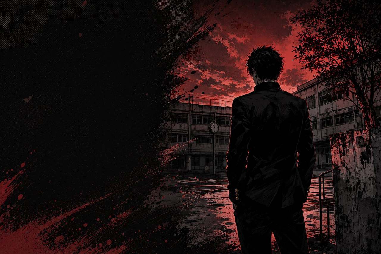 Gakuran Roblox dark manga school courtyard banner